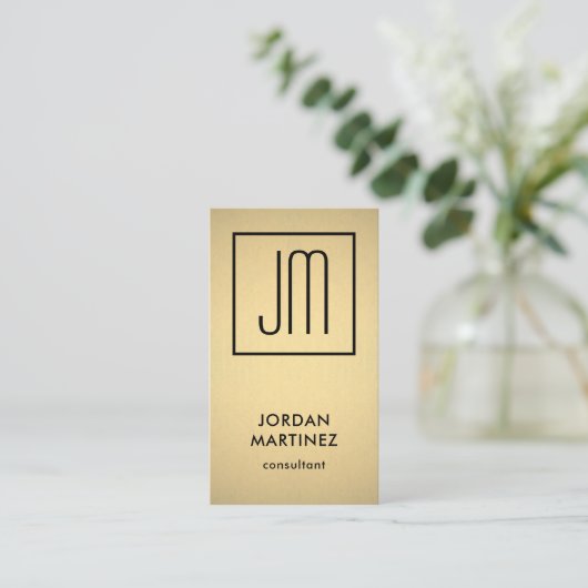 Moderne monogram Elegant Faux Gold Foil & Black Visitekaartje (Staand voorkant)