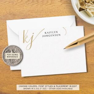 Moderne monogram Elegant Script Initiaal Black Gol Notitiekaartje