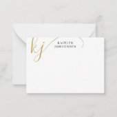 Moderne monogram Elegant Script Initiaal Black Gol Notitiekaartje (Voorkant)