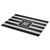 Moderne monogram elegant zwart-wit stripe snijplank (Hoek)