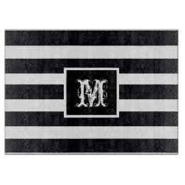 Moderne monogram elegant zwart-wit stripe snijplank
