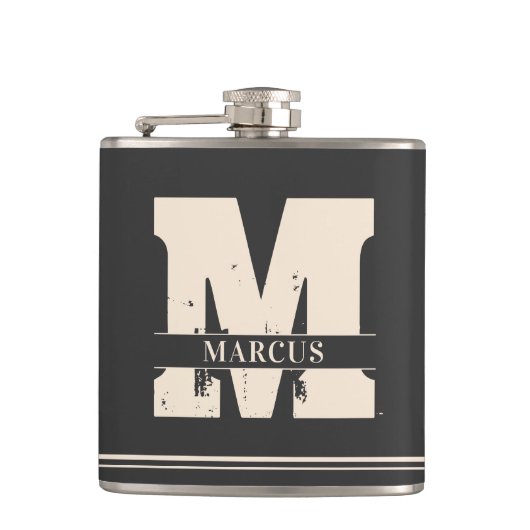 Moderne monogram en naam donkergrijs Man Heupfles (Voorkant)