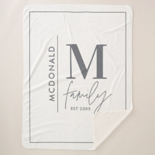 Moderne monogram familie marjoy grijs stijlvol sherpa deken