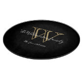 Moderne monogram familienaam Rustic Black Snijplank (Hoek)