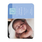 Moderne Monogram Foto Baby Jongen Geboorte Aankond Magneet (Verticaal)