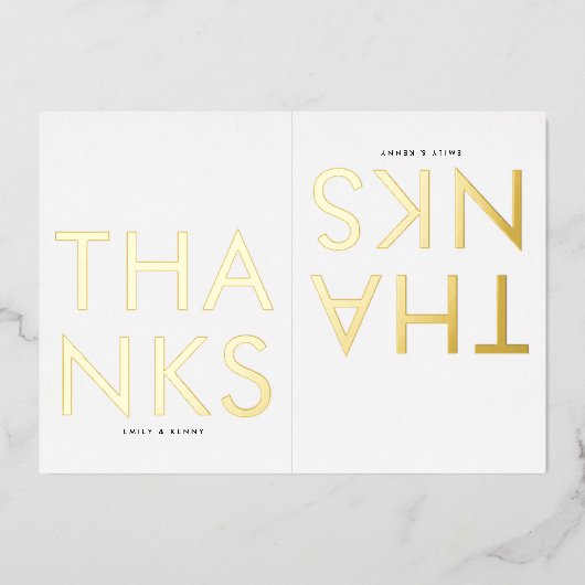 Moderne Monogram foto TWEE Dank U GOLD Folie Uitnodiging (Voorkant)