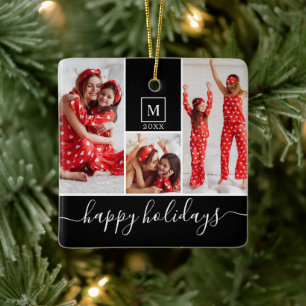 Moderne monogram fotocollage Happy Holiday Keramisch Ornament