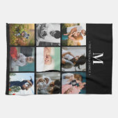 Moderne monogram fotocollage instagram zwart theedoek (Horizontaal)