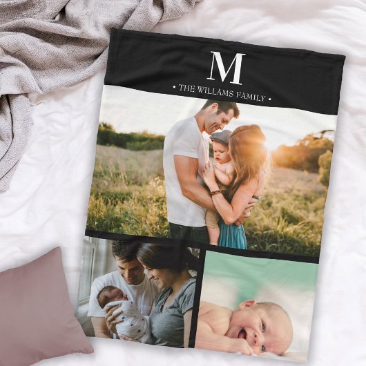 Moderne monogram fotocollage zwart-wit fleece deken
