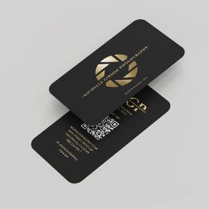Moderne Monogram Fotograaf Zwart Goud Lens Visitekaartje