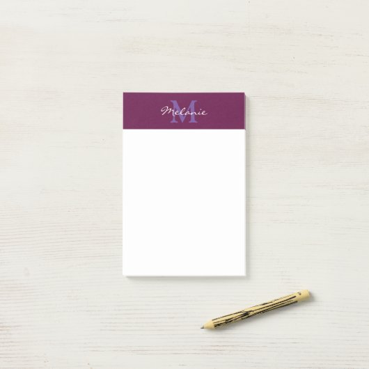 Moderne monogram Fuchsia Pink en Lavender Post-it® Notes (Op bureau)