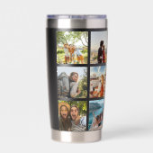 Moderne Monogram Gepersonaliseerde 12 Fotocollage Geïsoleerde Drinkbeker (Achterkant)