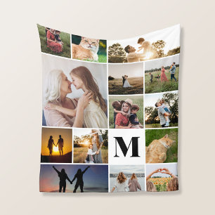 Moderne Monogram Gepersonaliseerde 14 Fotocollage Fleece Deken