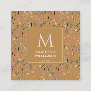 Moderne MONOGRAM Gold Bloemenaquarel Vierkante Visitekaartje