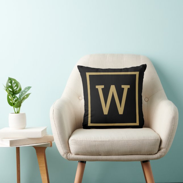 Moderne Monogram Goud en Zwart Kussen (Stoel)