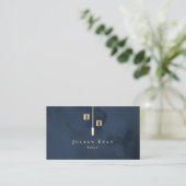 Moderne Monogram Goud Navyblauw Visitekaartje (Staand voorkant)