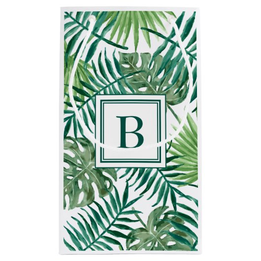 Moderne Monogram Groene Botanische Palmbladeren Klein Cadeauzakje (Achterkant)