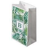 Moderne Monogram Groene Botanische Palmbladeren Klein Cadeauzakje (Voorkant Gekanteld)