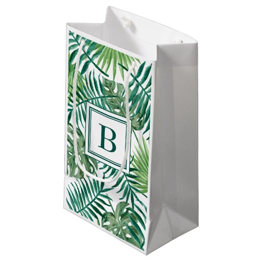Moderne Monogram Groene Botanische Palmbladeren Klein Cadeauzakje (Voorkant Gekanteld)