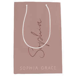 Moderne Monogram Handgeschreven Schrift Stof Roze Medium Cadeauzakje