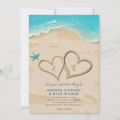 Moderne Monogram Harten in de Zandbruiloft Kaart (Voorkant)