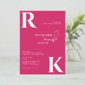 Moderne Monogram Heldere Bold Roze Foto Kaart (Staand voorkant)