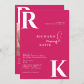 Moderne Monogram Heldere Bold Roze Foto Kaart (Voorkant / Achterkant)