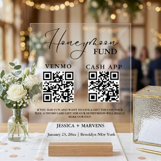 Moderne Monogram huwelijksreis honeymoon fund QR- Acryl Bord
