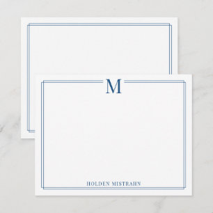 Moderne Monogram Initiaal Blauwe Rand Briefpapier Notitiekaartje