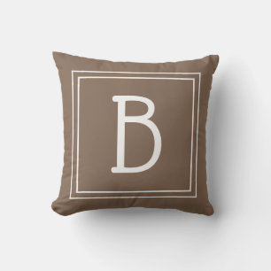Moderne monogram Initiaal Bruin & Wit Buitenkussen