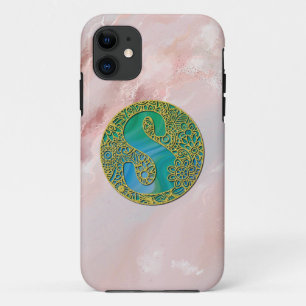 Moderne Monogram Initiaal Gouden Letter en Turquoi iPhone 11 Hoesje