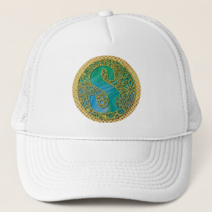 Moderne Monogram Initiaal Gouden Letter en Turquoi Trucker Pet