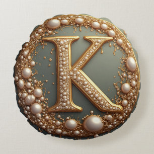 Moderne Monogram Initiaal K Rond Kussen