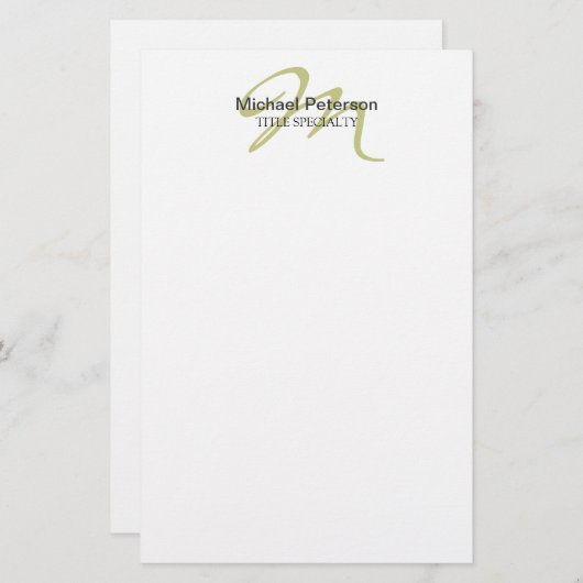 Moderne monogram initiaal kalligrafie script briefpapier (Voorkant / Achterkant)