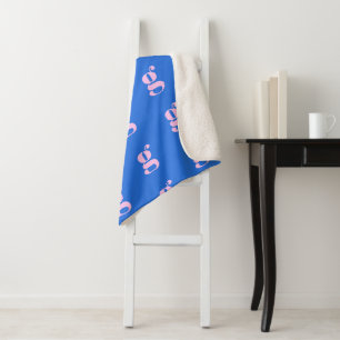 Moderne Monogram Initiaal Letter Helder Blauw Roze Sherpa Deken