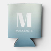 Moderne Monogram Initiaal Naam Blauwgroen Aqua Gra Blikjeskoeler (Voorkant)