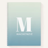 Moderne Monogram Initiaal Naam Blauwgroen Aqua Gra Notitieboek (Voorkant)