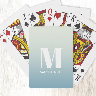 Moderne Monogram Initiaal Naam Blauwgroen Aqua Gra Pokerkaarten