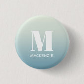 Moderne Monogram Initiaal Naam Blauwgroen Aqua Gra Ronde Button 3,2 Cm (Voorkant)