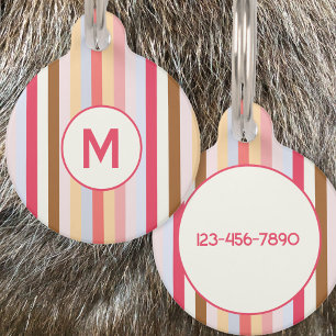 Moderne Monogram Initiaal Pastel Snoep Streep Huisdierpenning