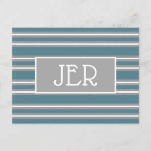 Moderne Monogram Initiaal Sjabloon Turquoise Grijs Briefkaart