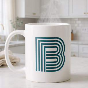 Moderne Monogram Initiaal Stijlvol Teal Groen Koffiemok