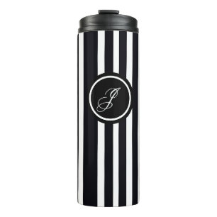 Moderne monogram Initiaal zwart-wit gestreept art Thermosbeker