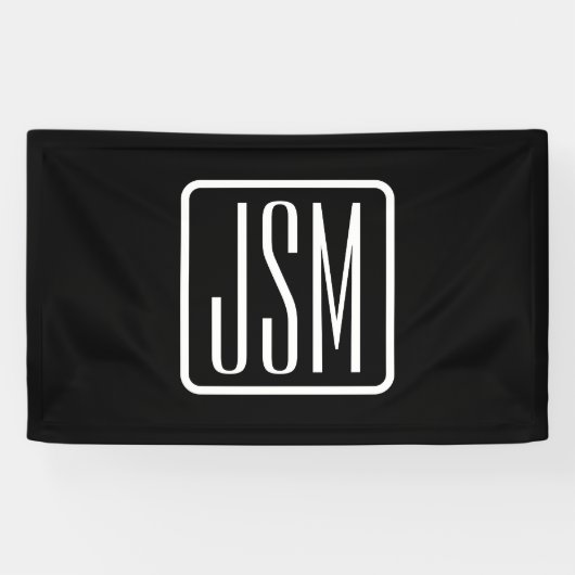 Moderne Monogram Initiaal | Zwart & Wit Spandoek (Horizontaal)