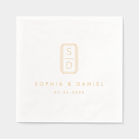 Moderne monogram initialen bruiloft wit folie servetten (Voorkant)