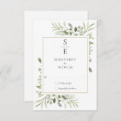 Moderne Monogram Initialen Groen Bruiloft RSVP Kaartje (Voorkant / Achterkant)