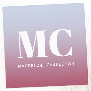 Moderne Monogram Initialen Naam Roze Blauwe Gradië Vierkante Visitekaartje