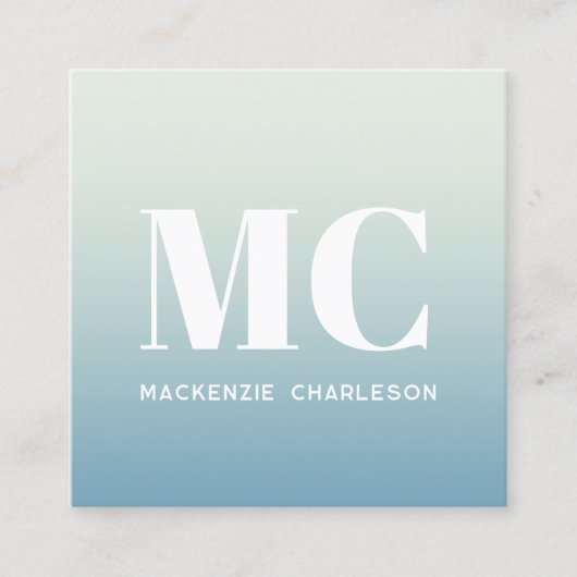 Moderne Monogram Initialen QR Code Blauwgroen Grad Vierkante Visitekaartje (Voorkant)