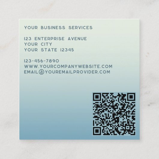 Moderne Monogram Initialen QR Code Blauwgroen Grad Vierkante Visitekaartje (Achterkant)