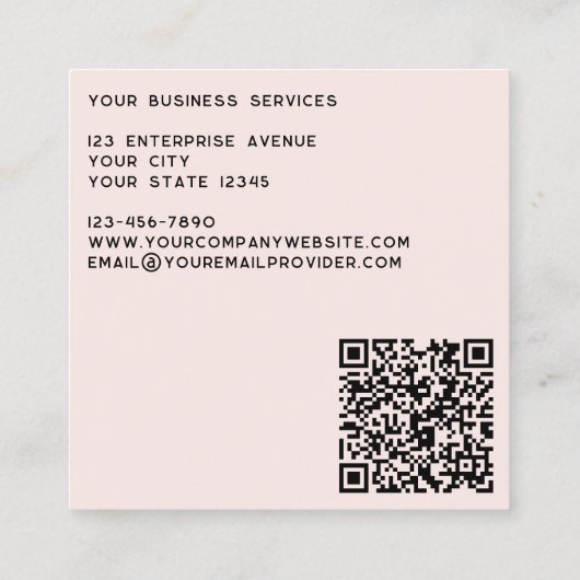 Moderne Monogram Initialen QR Code Blush Roze Vierkante Visitekaartje (Achterkant)